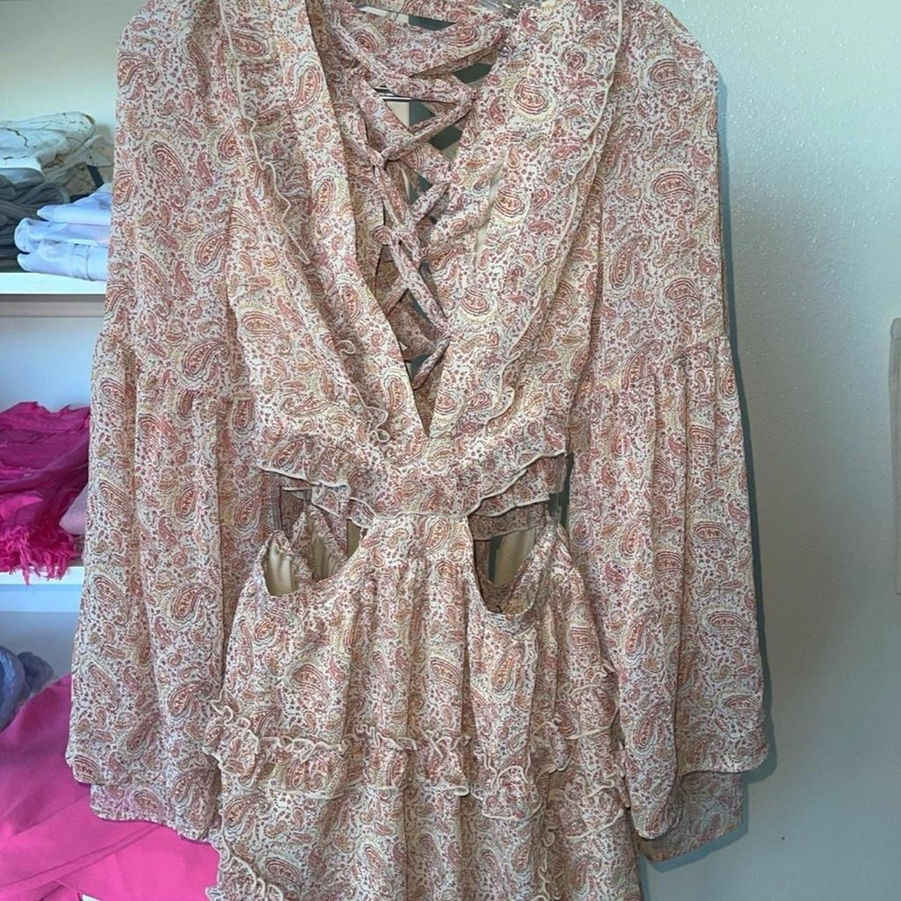 Sweet Lemon Paisley Cutout Mini Dress in Vintage Colors